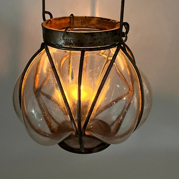 Vintage Handblown Round Wire Caged Glass Tea Light Candle Holder - Picture 2 of 16